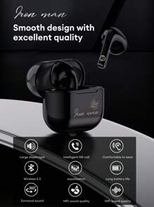 Marvel Auriculares inalámbricos QS-T36 con supresión pasiva de ruido, tipo semientrante, con sonido envolvente 3D Hi-Fi, baja latencia, larga duración de la batería y cómodo uso para teléfonos y computadoras