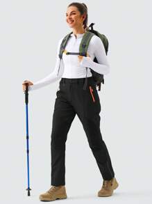 ZUTY Damen Thermisch gefütterte Wanderhosen, warm, winddicht, Softshell Outdoor Winter Schnee Skihosen mit Reißverschlusstaschen, Skioutfit