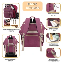Diaper Backpack For Moms - Ultra-Stylish Waterproof Baby Bag With Insulated Bottle Pockets, Changing Pad & Pacifier Case | Large Travel Essentials, Perfect Mother's Day Gift & Baby Shower Registry, Purple - 紫色 - 查看 5
