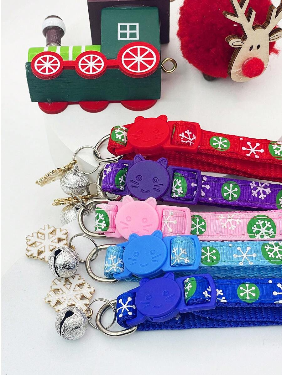 1pc Customized Christmas Snowflake Pattern Pet Collar With Jingle Bell