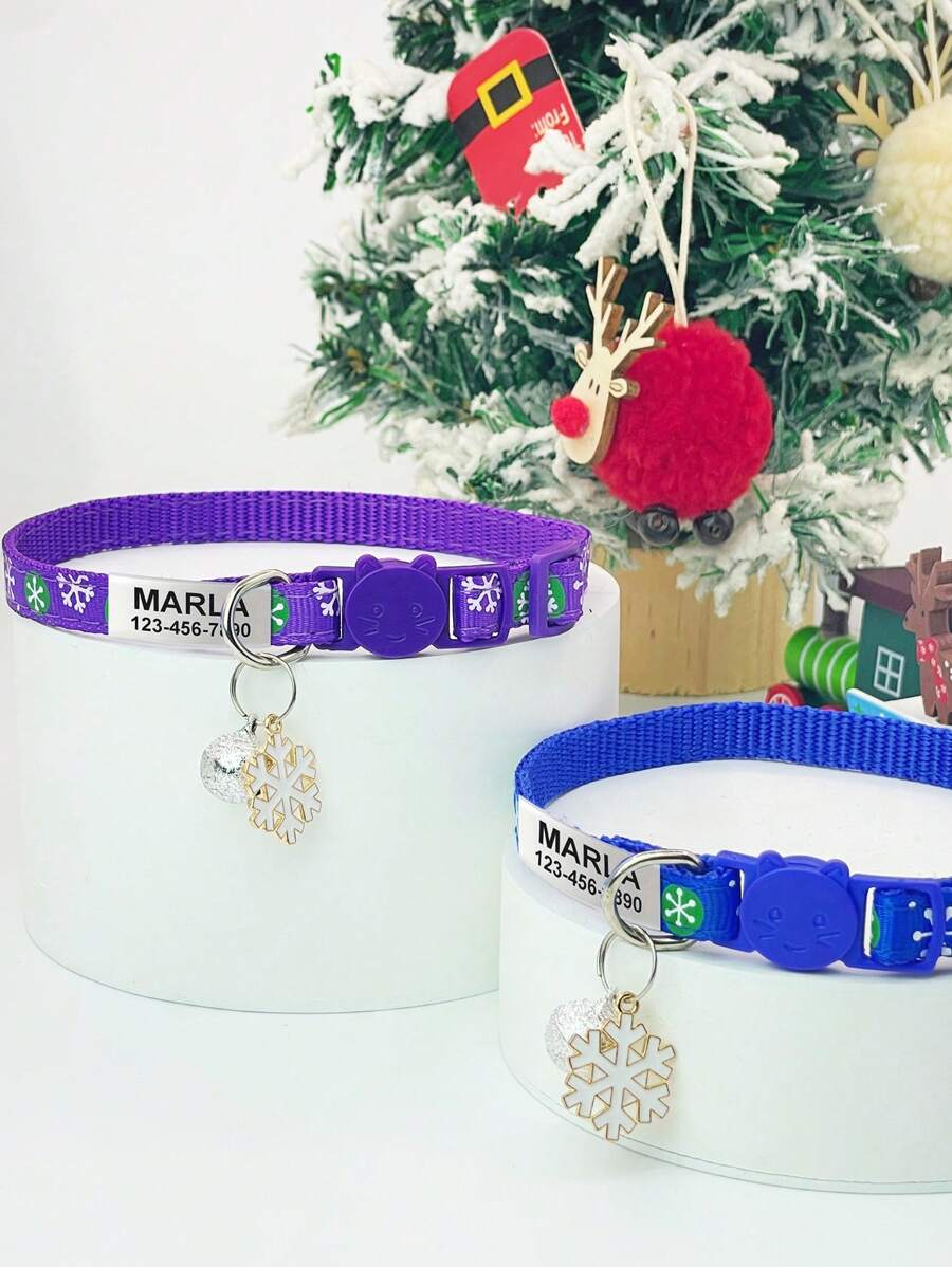 1pc Customized Christmas Snowflake Pattern Pet Collar With Jingle Bell