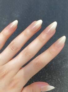 somoving 24Pcs/Set Summer Mid-Length Almond Shaped French Tip Gradient Yellow False Nails With Nail Glue, Nail File & Nail Art Decoration Press On Nails Nail Supplies Nails - Multicolor - View 2