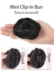 Tóc giả búi cao Space Bun, 1PC/2PCS Kẹp tóc mini hình móng vuốt giả tai mèo & tóc giả giả chịu nhiệt độ cao, tóc giả nối dài bằng sợi tổng hợp, phụ kiện tóc giả, tóc giả búi cao cho phụ nữ và bé gái (Màu đen) - màu đen - Xem 4