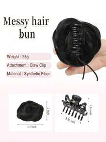 Tóc giả búi cao Space Bun, 1PC/2PCS Kẹp tóc mini hình móng vuốt giả tai mèo & tóc giả giả chịu nhiệt độ cao, tóc giả nối dài bằng sợi tổng hợp, phụ kiện tóc giả, tóc giả búi cao cho phụ nữ và bé gái (Màu đen) - màu đen - Xem 3