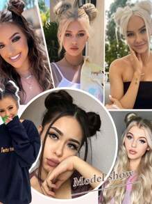 Tóc giả búi cao Space Bun, 1PC/2PCS Kẹp tóc mini hình móng vuốt giả tai mèo & tóc giả giả chịu nhiệt độ cao, tóc giả nối dài bằng sợi tổng hợp, phụ kiện tóc giả, tóc giả búi cao cho phụ nữ và bé gái (Màu đen) - màu đen - Xem 8