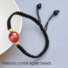 1 件天然水晶玛瑙 10 毫米红宝石手链、26 个字母手链、幸运数字手链、12 星座手链、个性化手链、手工编织串珠手链、适合男女时尚手链、家庭礼物、适合万圣节、圣诞节和各种节日派对礼物、水晶礼物