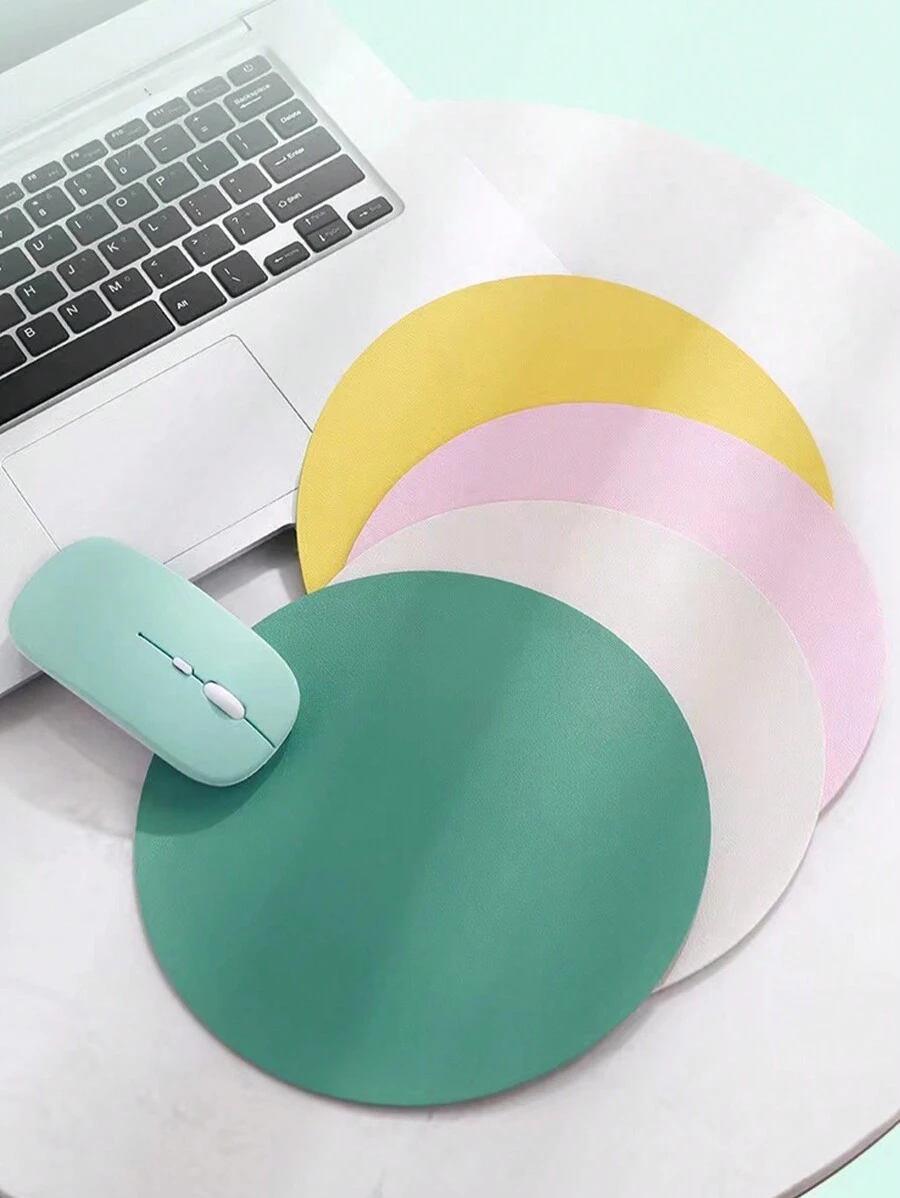 1 件纯色防滑皮革圆形电脑/办公桌鼠标垫 - 彩色 - 查看 1