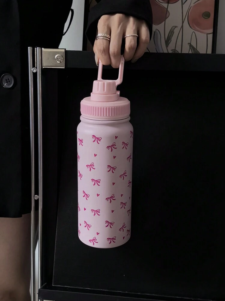 ピンクリボンハート柄 水筒 600ml/800ml/1000ml、スポーツ用 真空断熱