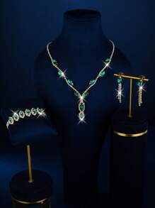 Conjunto de Joias com 3 Peças de Cristais, Conjunto de Colar Dourado, Brincos e Pulseira da Moda, Adequado para Uso Diário de Mulheres, Casamentos, Festas, Etc.