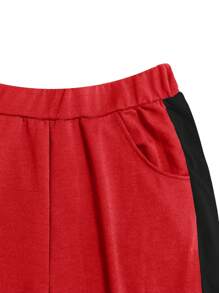 2pcs/Set Women Casual Colorblock Hooded Zip Up Sweatshirt And Pants Sportswear Set, Autumn Spring - Red - View 7