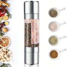 1 pieza, molino de condimentos de acero inoxidable y vidrio 2 en 1, con mecanismo cerámico ajustable, utensilios de cocina de condimentos, sin necesidad de electricidad, utensilios de cocina, elementos de cocina, alimentos, cocina, temporada, especias, pimienta, ajo, sal, organizadores, fiestas, decoración de habitaciones. - Plateado - Ver 1