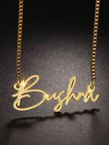 1pc European And American Style Personalized Name Necklace, Unisex, Customizable English Letter Pendant Necklace, Fashionable Daily Wear - Frosted Gold - View 4