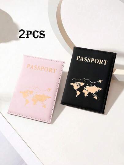 2PCS PU Couple Travel Passport Holder Travel Document Storage Set Creative Passport Holder And Ticket Holder Suitable For Holiday Travel Protection, Suitable For Travel Storage Bags, Bosmetic Bags, Makeup Bags, Vacation Storage Bags, Large-Capacity Cosmetic Storage Boxes, Makeup Boxes, Suitable For Lipsticks, Brushes, Skin Care Products,Boho Vibes
