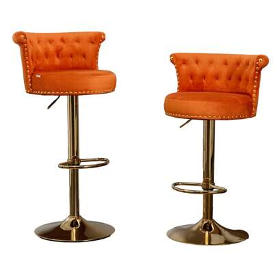 Modern Bar Stool 2-Piece Set, 32" Bar Height Bar Stool, 180° Swivel Velvet Chair With Footrest, Suitable For Kitchen Islands, Cafes, Pubs, Bar Counters