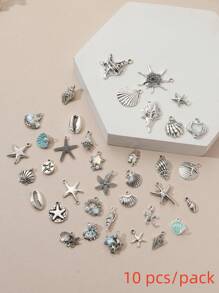 10/20pcs Assorted Starfish, Seashell, Conch Series Zinc Alloy Y2K Pendants For DIY Jewelry Making - Multicolor - View 5