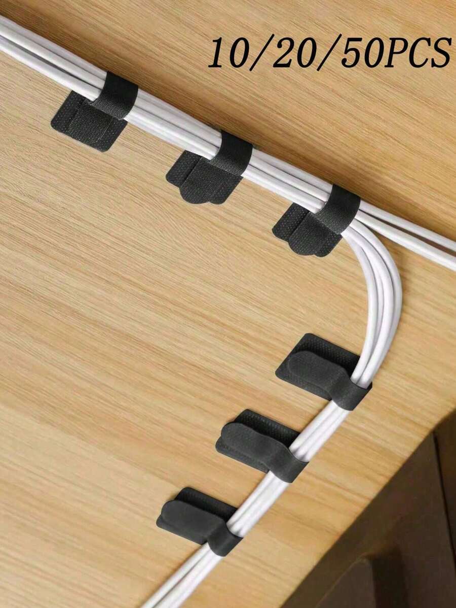 10/20/50 chiếc Dây đai móc và vòng giữ dây dưới bàn Dây đai cáp đa năng để quản lý cáp máy tính, Giá đỡ dây trên bàn, Bộ sắp xếp dây, Dây đai móc và vòng giữ dây - màu đen - Xem 1