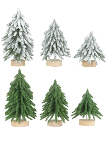 1pc Log Base Christmas Tree Christmas Decorations Flocking Christmas Tree Cedar Decoration Tree Restaurant Tabletop Festive Atmosphere Scene Layout Home Decoration Ornaments Best Gifts Birthday Room Decor