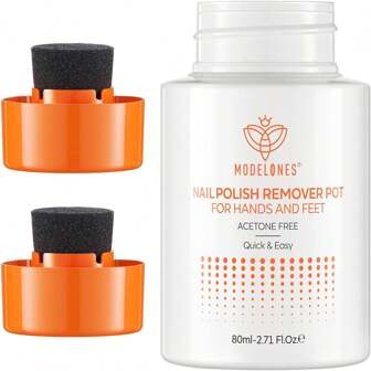  Modelones Nail Polish Remover Pot Acetone-Free & Non-Drying Nail Polish Remover Pot With Sponge-Top Lid Contains Jojoba Oil Professional Nail Remove Jar For Home Salon (80 Ml)
