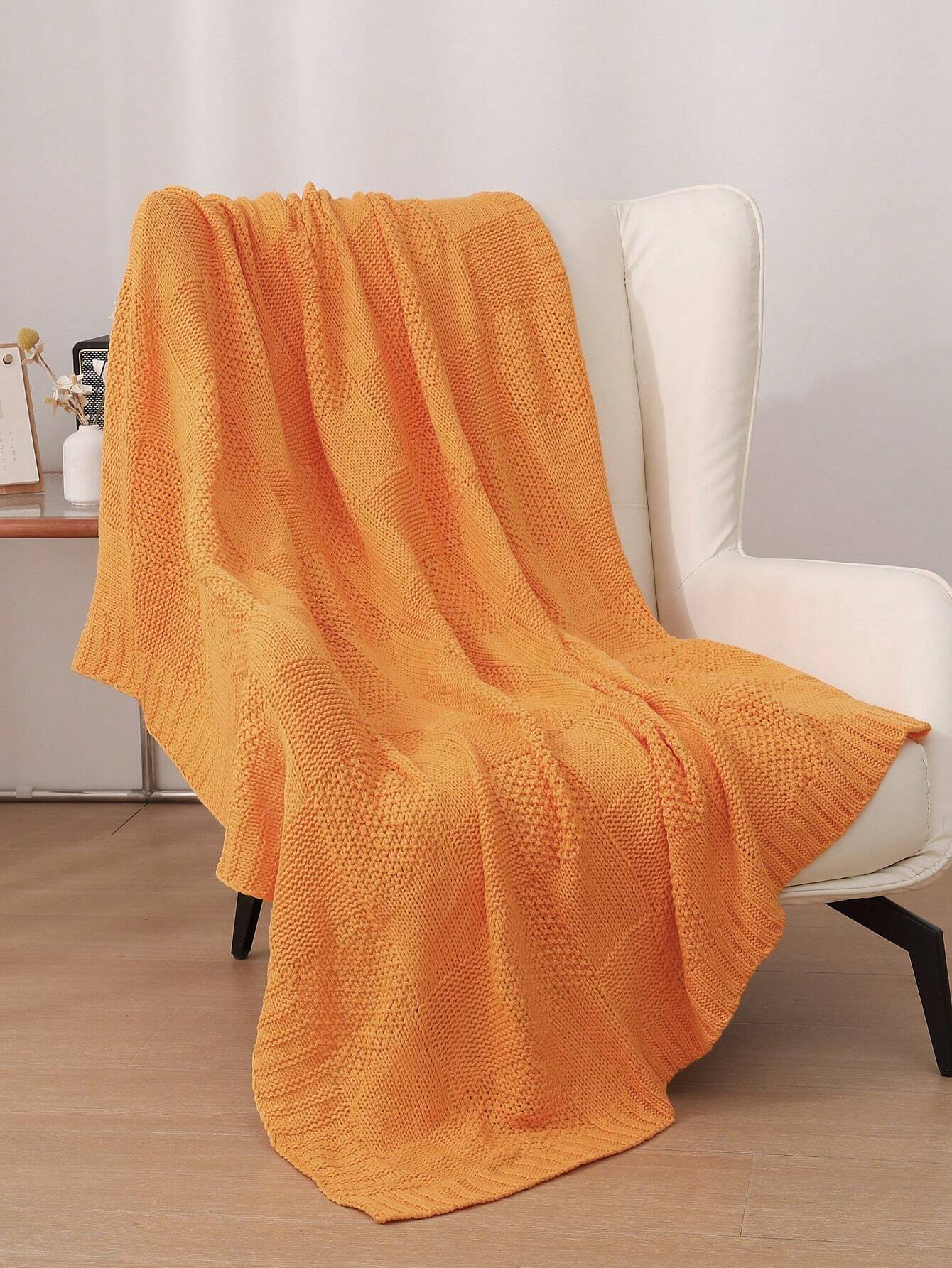 Narancssárga, akril, kötött takaró
