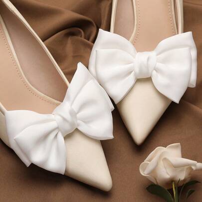 2pcs High Quality Satin Maryjane Shoe Clips With Removable Bow, Elegant Shoe Accessories Suitable For High Heels Decoration, DIY, For Spring Summer