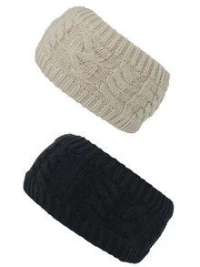 1 Băng đô xoắn đan thời trang, Mũ đội đầu ấm áp 1 Băng đô xoắn đan thời trang đường phố, Khăn trùm đầu, Mũ len không có phần trên - màu đen - Xem 5