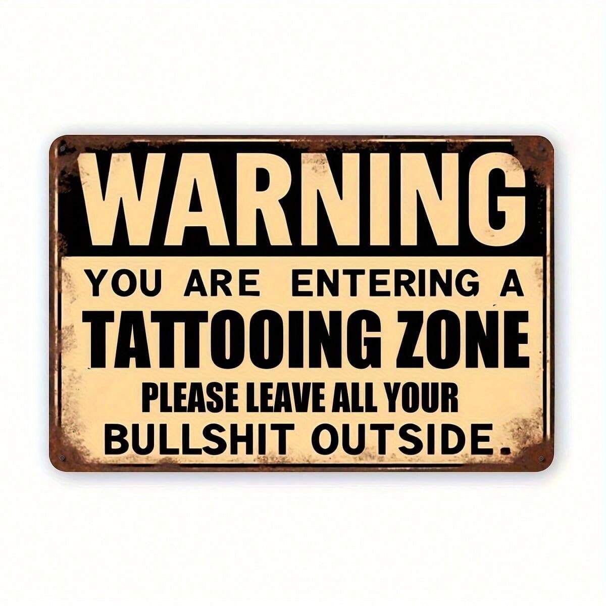 Vintage Tattoo Zone Warning Sign 1 Pc, Aluminum Metal Wall Decor With
