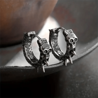 1pc Men's Vintage Gothic Black Color Skull Hoop Earrings - Punk Rock Style, Hypoallergenic Copper