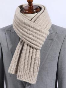 1 pièce Écharpe homme décontractée de couleur unie en fausse cachemire tricotée, avec texture rayée, douce et confortable. Convient pour les sorties quotidiennes - A - Voir 3