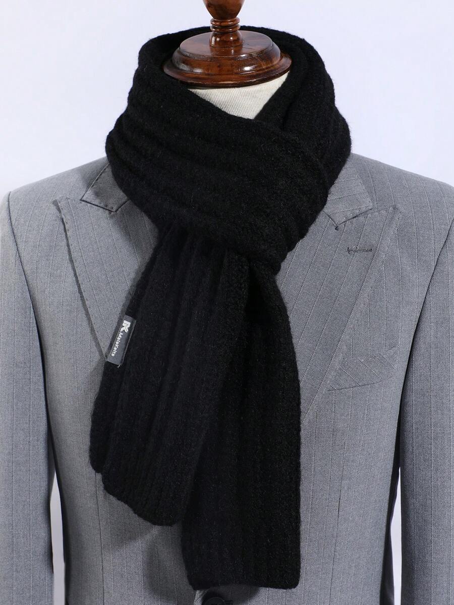 1 pièce Écharpe homme décontractée de couleur unie en fausse cachemire tricotée, avec texture rayée, douce et confortable. Convient pour les sorties quotidiennes - A - Voir 1