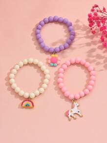 3 chiếc vòng tay hạt cầu vồng & kỳ lân dễ thương cho trẻ em, tiệc tùng/quà tặng - Nhiều màu - Xem 4