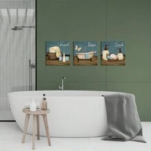 Conjunto de 3 piezas de cuadros de pared de decoración de baño con impresiones en lienzo de los letreros "Relájate, Desconecta, Sumerge", pintura de arte decorativo para el hogar moderno, sala de baño, inodoro, listos para colgar, decoración de pared y habitación