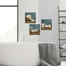 Conjunto de 3 piezas de cuadros de pared de decoración de baño con impresiones en lienzo de los letreros "Relájate, Desconecta, Sumerge", pintura de arte decorativo para el hogar moderno, sala de baño, inodoro, listos para colgar, decoración de pared y habitación
