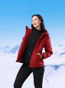 CAMEL CROWN Chaqueta de esquí impermeable 3 en 1 para mujer, con forro polar resistente al viento y cálida para senderismo al aire libre en invierno - Burdeos - Ver 7