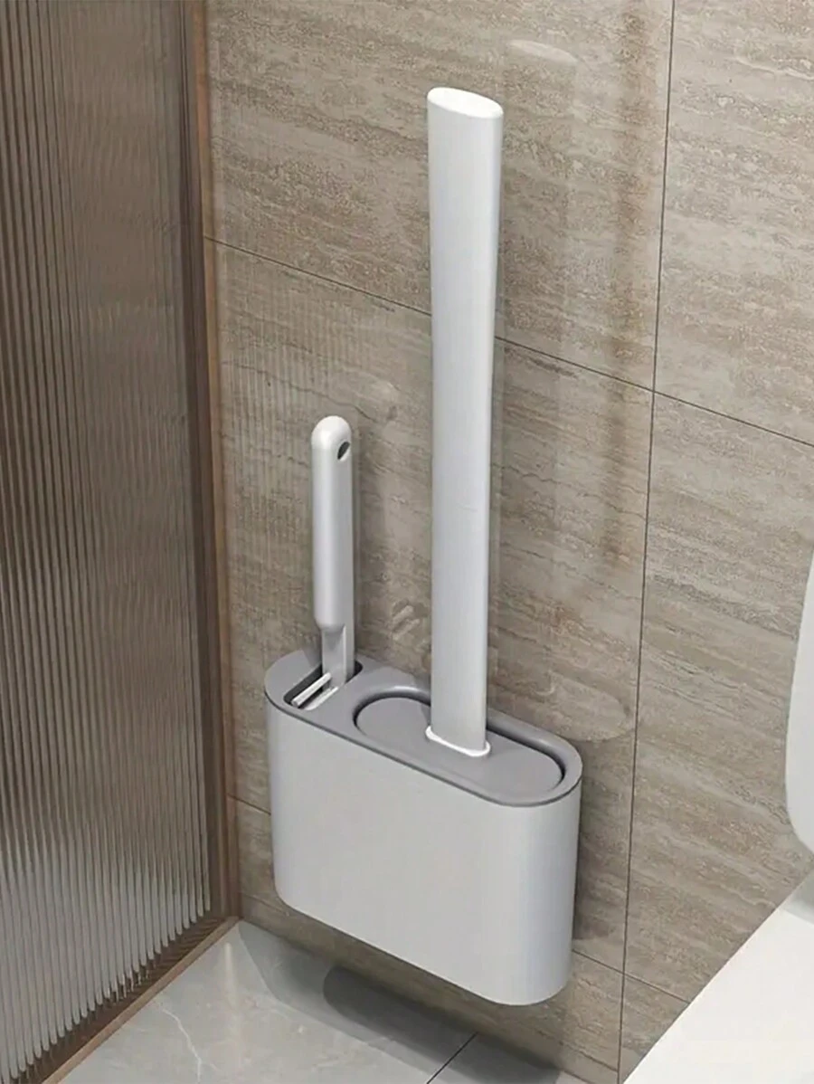 1 套 2 把马桶刷和 1 个支架，壁挂式浴室马桶刷和支架套装，带硅胶刷毛的柔性马桶刷头，浴室配件，浴室工具 - 灰色 - 查看 1