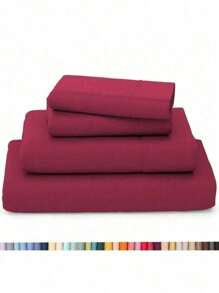 Premium Bamboo 4 Piece Sheet Set, 2200 Series, 23 Colors - 酒紅色 - 查看 1
