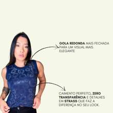 Cropped Tank Top With Shiny Fashion Blogger Elegant - 藏蓝色 - 查看 4