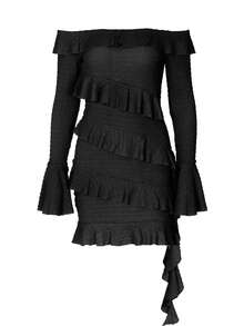 优雅露肩浪漫约会之夜连衣裙，性感迷人，修身派对连衣裙，情人节女士装扮，飘逸长裙，时尚亮片上衣 - 黑色 - 查看 6