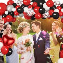 115 件红色和黑色毕业装饰 2024 级红色和黑色气球花环拱门套件适用于大学毕业典礼拉斯维加斯烧烤赌场扑克新娘送礼会生日派对装饰 - 彩色 - 查看 5