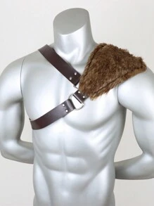 Men's Soldier Viking Fur Shoulder Throw Fluffy Medieval Fur Shoulder Armor For Costume Stage Performance Halloween - Brown - View 2