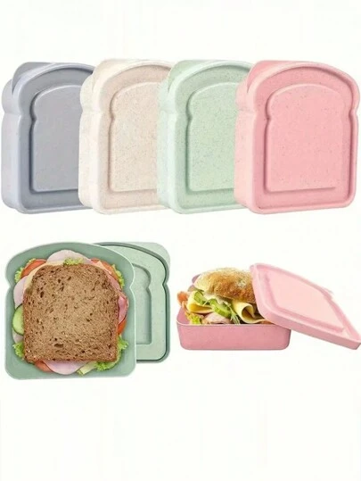 1个三明治盒，塑料面包造型食品储物盒，带盖，可重复使用，微波炉和洗碗机适用，可作吐司盒、便当盒、野餐储物盒，适合家庭、成人、宿舍、学生、厨房、返校季、圣诞节、派对等场合。