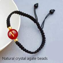1 件天然水晶玛瑙 10 毫米红宝石手链、26 个字母手链、幸运数字手链、12 星座手链、个性化手链、手工编织串珠手链、适合男女时尚手链、家庭礼物、适合万圣节、圣诞节和各种节日派对礼物、水晶礼物
