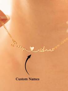 个性化双名心形项链，定制情侣名字项链，定制男女项链，情侣礼物，婚礼订婚伴娘配饰礼物，圣诞礼物，生日礼物 - 金色 - 查看 7