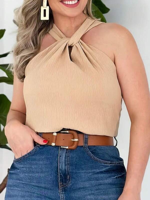 Blusa Regata de Gola Cruzada Verão