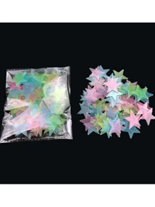 100pcs 3cm Luminous Glow-In-The-Dark Stars Wall Stickers, 3D Realistic Shine, Solid Color And Mixed Colors - Multicolor - View 4