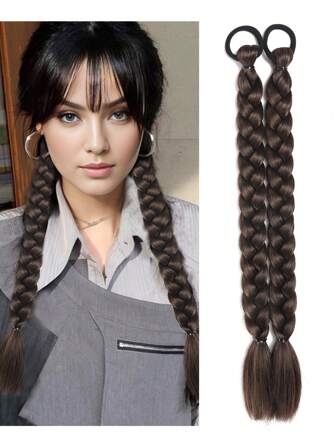 Pack Of 2 Braiding Hair 16Inch Suitable For Women And Children Daily Holidays And Cosplay Braided Hair Chocolate Brown Fashion Synthetic Hair Crochet Hair Extensions Useful And Deft High Temperature Hair Woven Hair Extensions For Halloween And Christmas