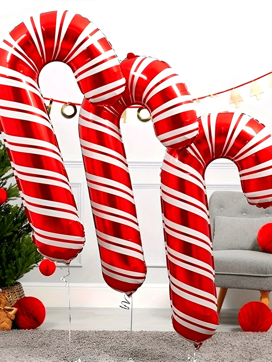 6 件巨型圣诞拐杖糖铝箔气球 - 节日和新年派对装饰的完美选择，无需电源，圣诞节 - 彩色 - 查看 1