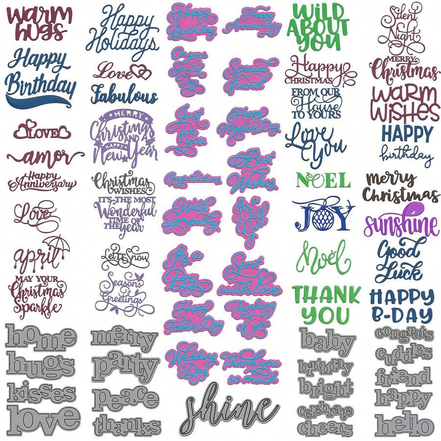 Corte de Metal DIY para Álbum de Recortes de Natal, Halloween, Aniversário, Decoração de Cartão 3D com Texto de Saudações 2024 Novo