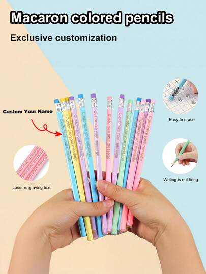 5pcs/10pcs/20pcs/30pcs/50pcs Custom Engraved Name Pencils With Erasers - Laser Engraved Personalized Name, Wooden Pencils For Drawing, Studying, Writing, Stationery, Craft, Gift - Triangular Grip HB Lead - Ideal For Birthday, Christmas, Thanksgiving, Back To School, School Supplies, Back To School