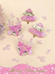 4pcs Glitter Christmas Hair Clips For Girls, Suitable For Everyday Wear, Christmas Parties And Gifts