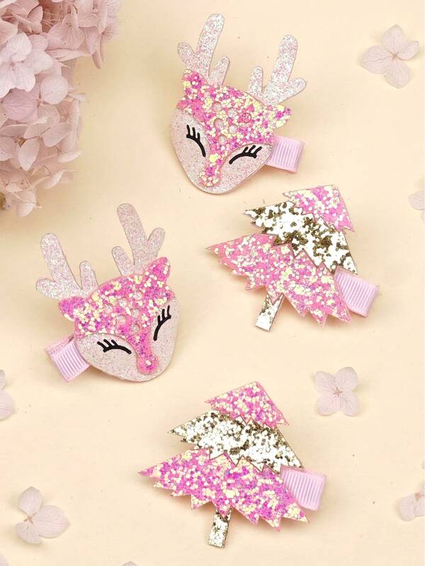 4pcs Glitter Christmas Hair Clips For Girls, Suitable For Everyday Wear, Christmas Parties And Gifts